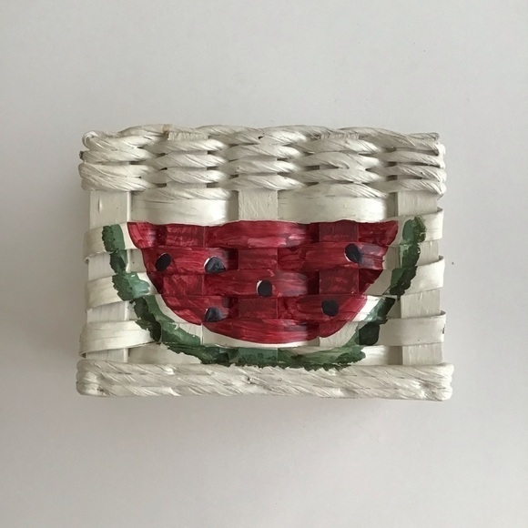 Watermelon Napkin Holder Hand Painted White Basket Farmhouse Cottagecore Vintage - Picture 6 of 13